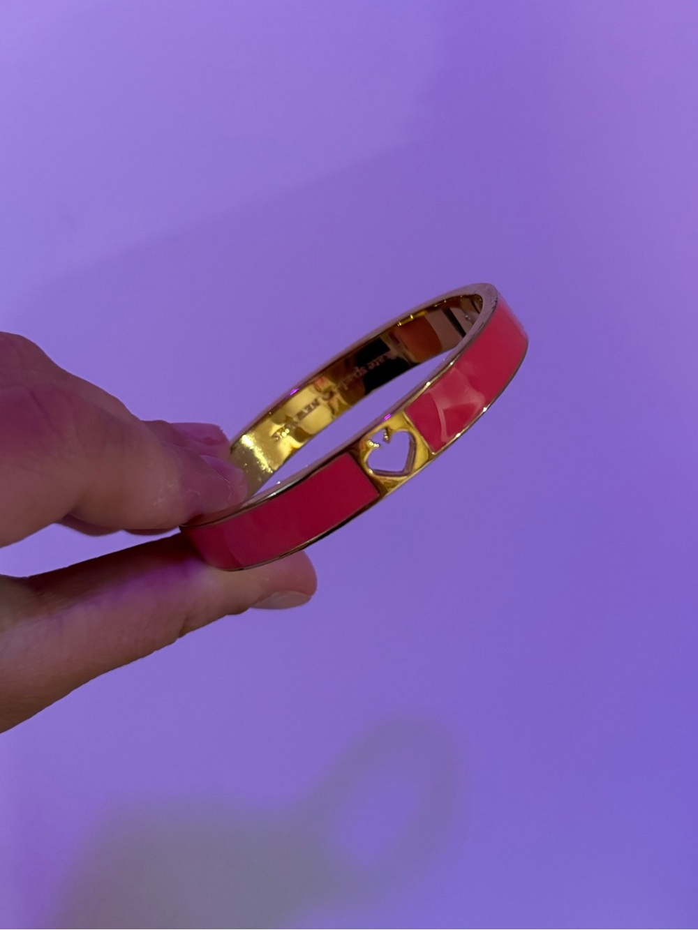 Kate Spade Gold-Tone Coral Pink Enamel Heart Cutout Bangle
